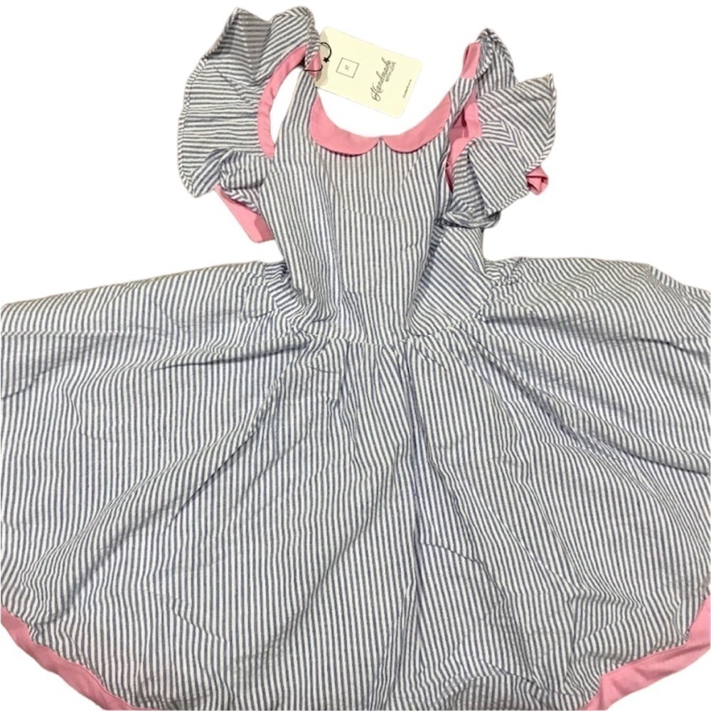 Pleiades Dress Girl 3T Blue Stripe Ruffle Preppy Western Summer Neutral Girly